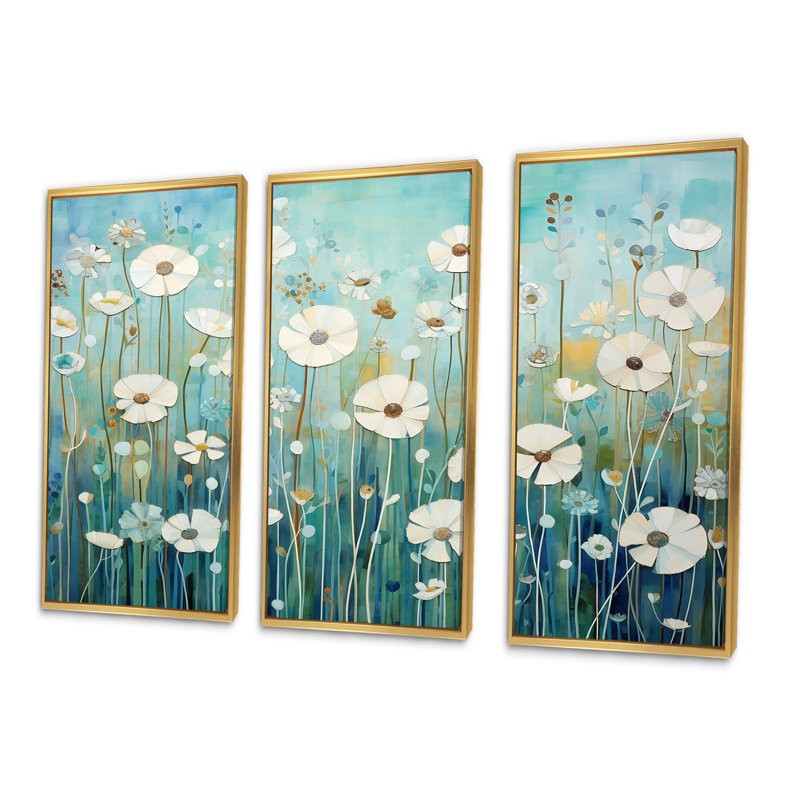 «Refreshing Flower Lagoon», ensemble d'art sur toile, Cadre flottant doré, H 32 po x l 48 po x P 1 po