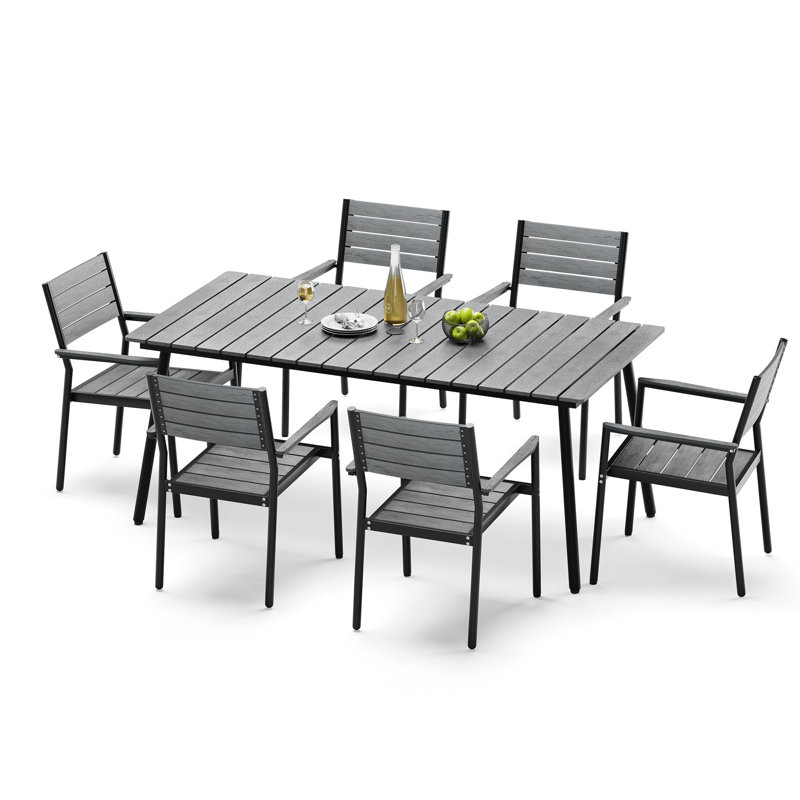 Ensemble de salle à manger 6 personnes L 70,87 po x L 33,07 po avec structure en aluminium, trou pour parasol et fauteuils