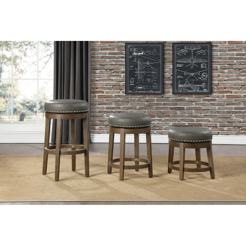 Ensemble de 2 tabourets de bar ronds et pivotants, siège pivotant en similicuir à 360 degrés et garniture cloutée