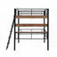 Lit mezzanine double en métal avec DEL, bureau intégré et amp; Rangement - Aucun sommier requis, robuste et robuste Stable