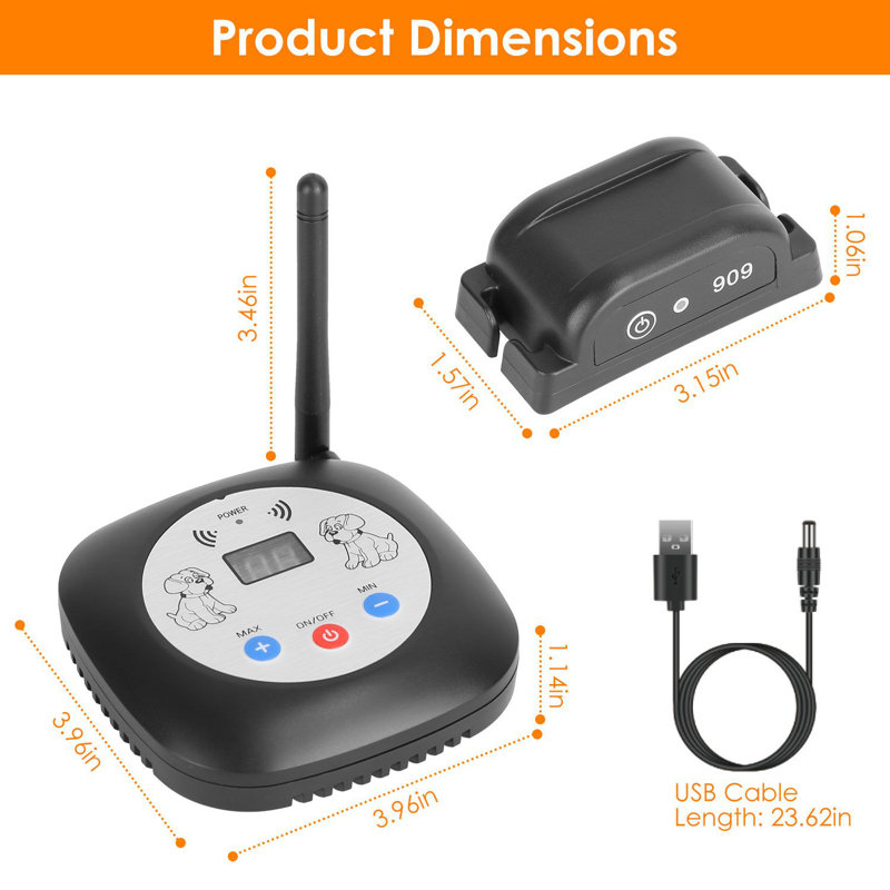 Wireless Electric Dog Fence, Noir, H 5,11 po x P 5,11 po