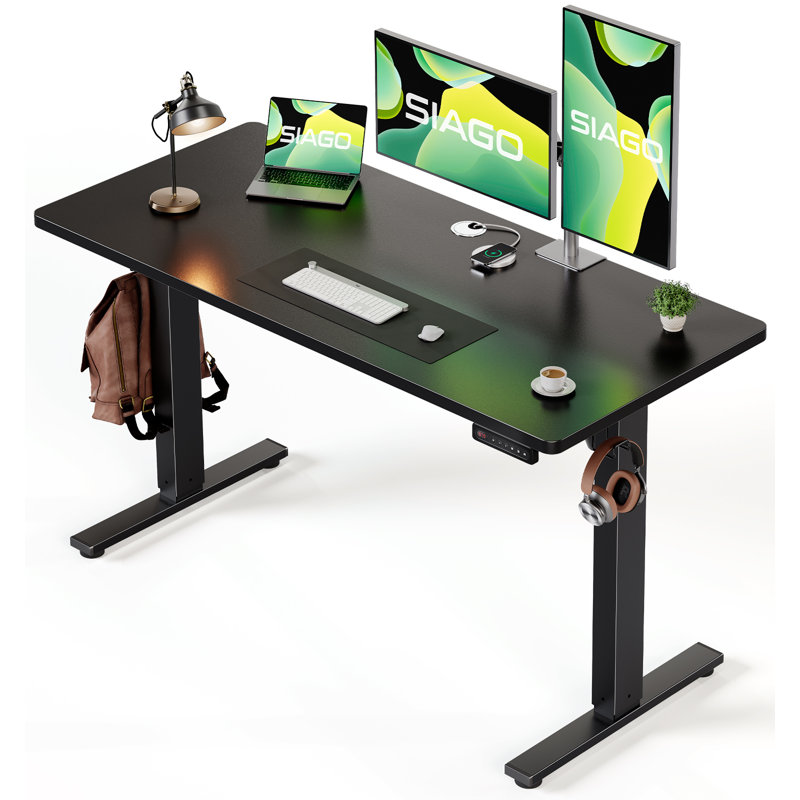 Bureau debout - Bureau électrique à hauteur réglable avec contrôleur de mémoire, H 46 po x l 48 po x P 24 po, Noir uni