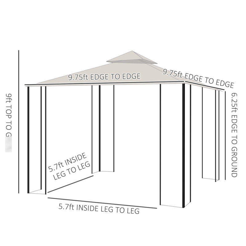 Pavillon de jardin 10 'X avec double toit et filet - Structure en acier robuste pour le jardin, la pelouse, la terrasse extérieure