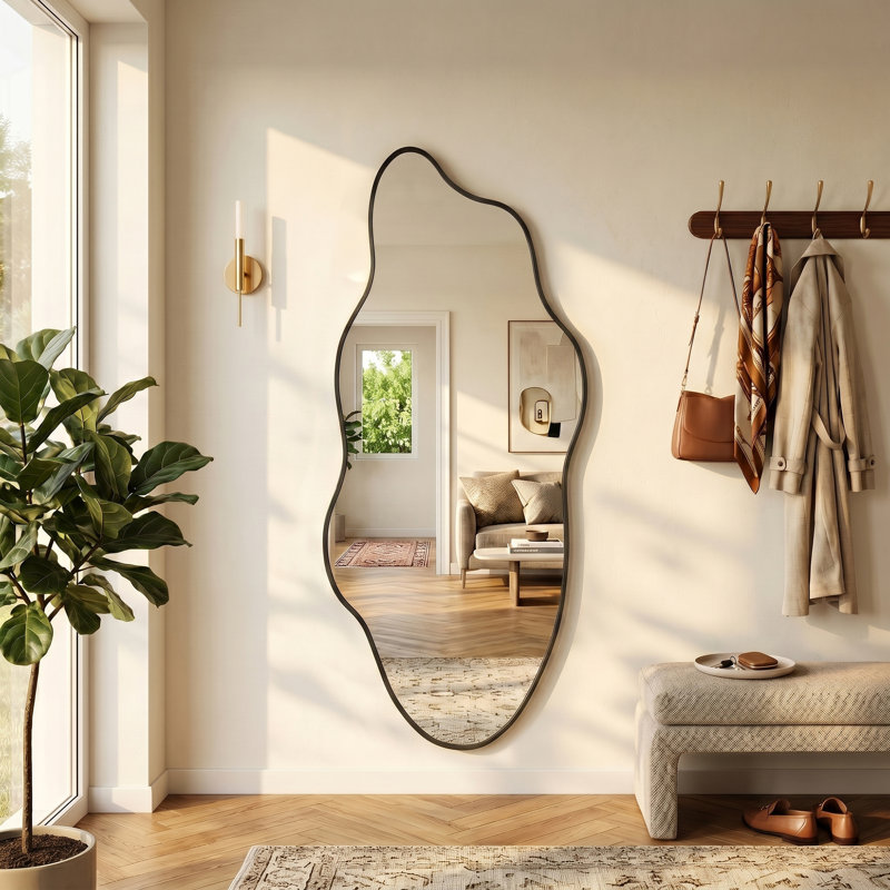 Miroir mural moderne pour salle de bain, Noir, 55.1" x 22.8"