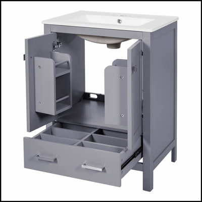 Meuble-lavabo de 48 pouces avec lavabo encastré intégré, armoire de rangement, portes à fermeture en douceur, tiroir divisé et tablette à double couche pour un rangement polyvalent