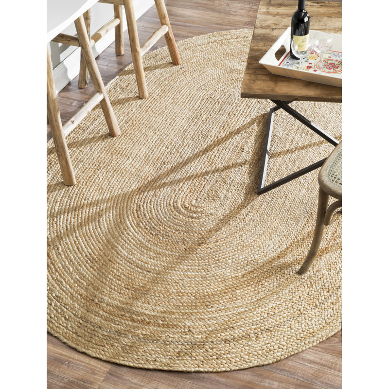 Buse Solid Colour Jute / Sisal Hand Woven Area Rug, Oval 69 x 122cm