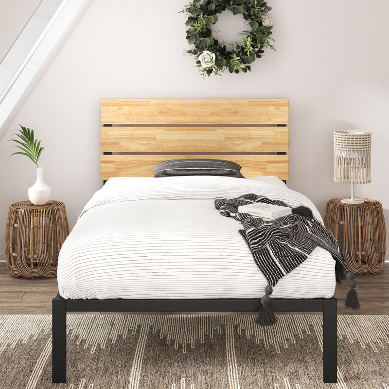 Eleanor Modern Metal Bed frame with Bamboo Headboard, Single (3')