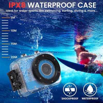 Pyle Gear Pro Sports Action Camera - 1080p Full Hd Waterproof Camcorder, 12mp Camera, 2.4" Touch Screen,  In Blue