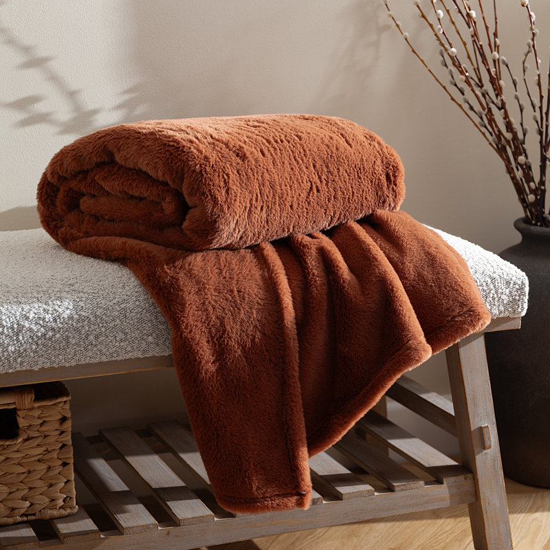 Kallu Throw Machine Woven Throw Blanket, 150cm W x 200cm L, Orange