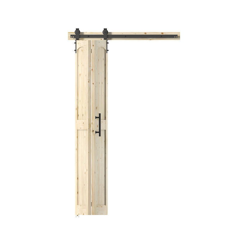 Portes de grange pliées en bois massif 84 po 84 po avec quincaillerie d'installation, 44 po x 84 po, Non fini