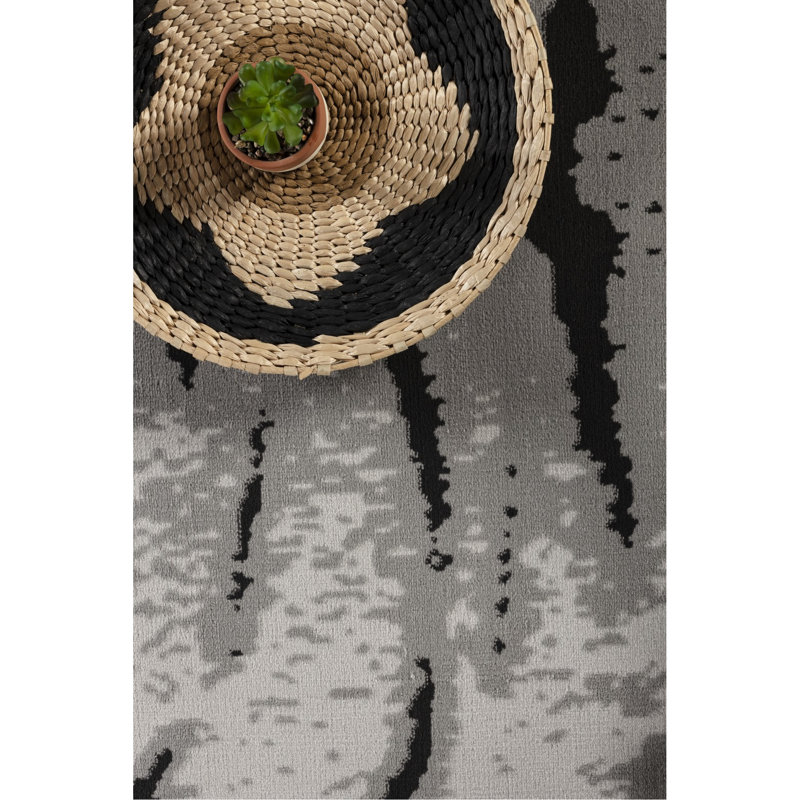 Tapis gris et argent rectangulaire, 5 pi 3 po X 7 pi., Style sauvage, fait à la machine, 100%, et tapis pour animaux avec poils gris, rustique