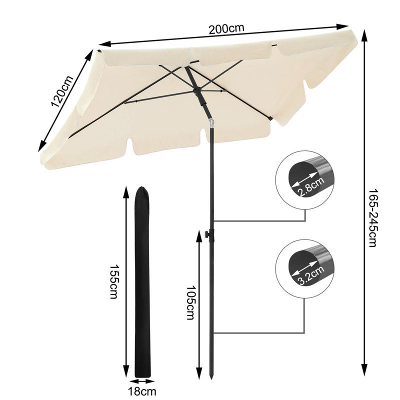 Novea 200cm X 120cm Rectangular Beach Parasol, Beige