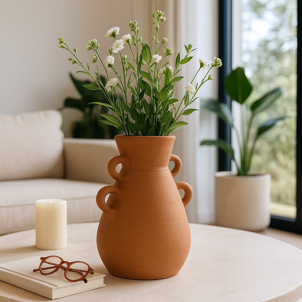Kenshin Handcrafted Terracotta Table Vase, Brown