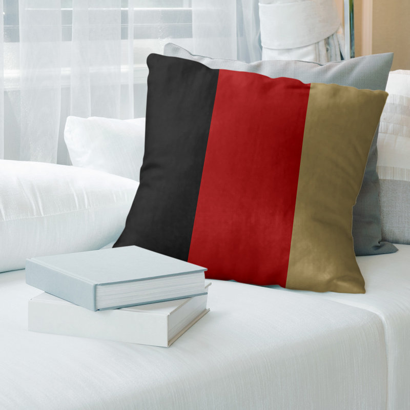 Housse de coussin jeté , 14 po x 14 po, Côté noir / Milieu rouge, Polyester filé