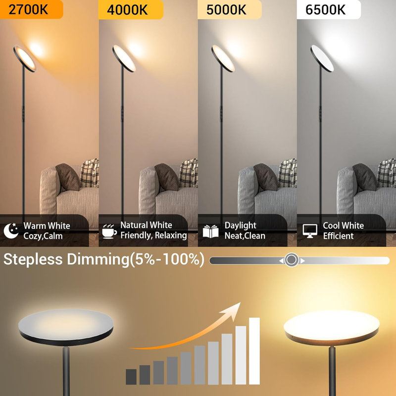 Super Bright LED Floor Lamp With Dimmable Color Temperature & Remote Control