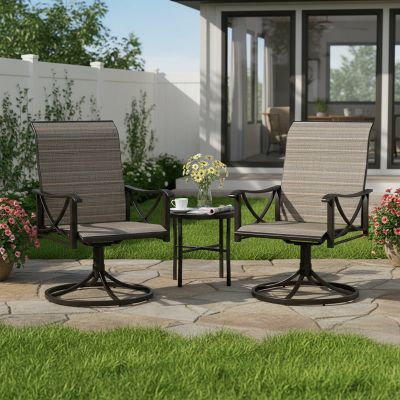 23.4" Wide Rust‑Resistant Powder‑Coated Metal Frame, Breathable PVC‑Coated Polyester Fabric Outdoor Swivel&Rocking Patio Lounge Chairs (Set Of 2)