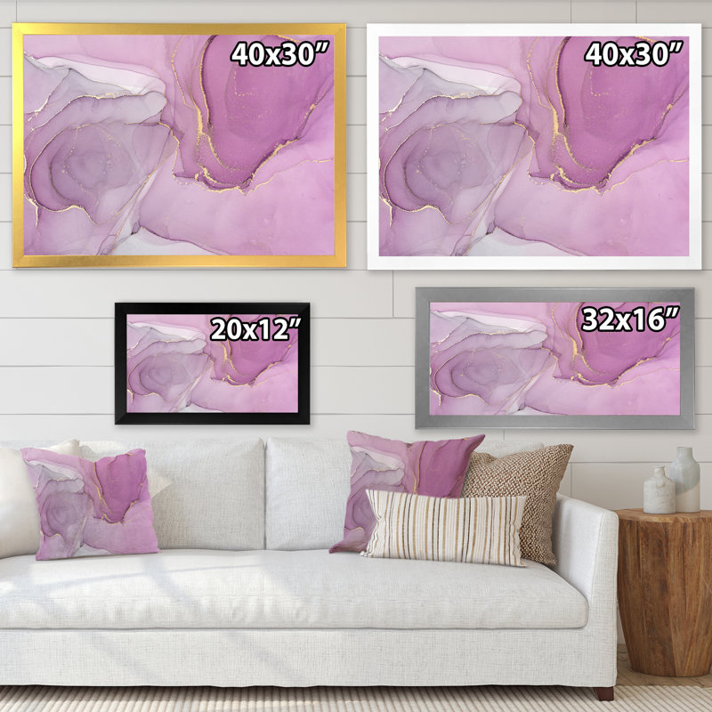 Mauve liquide Waves I - peinture sur toile, Encadrement doré, H 12 po x l 20 po x P 1 po