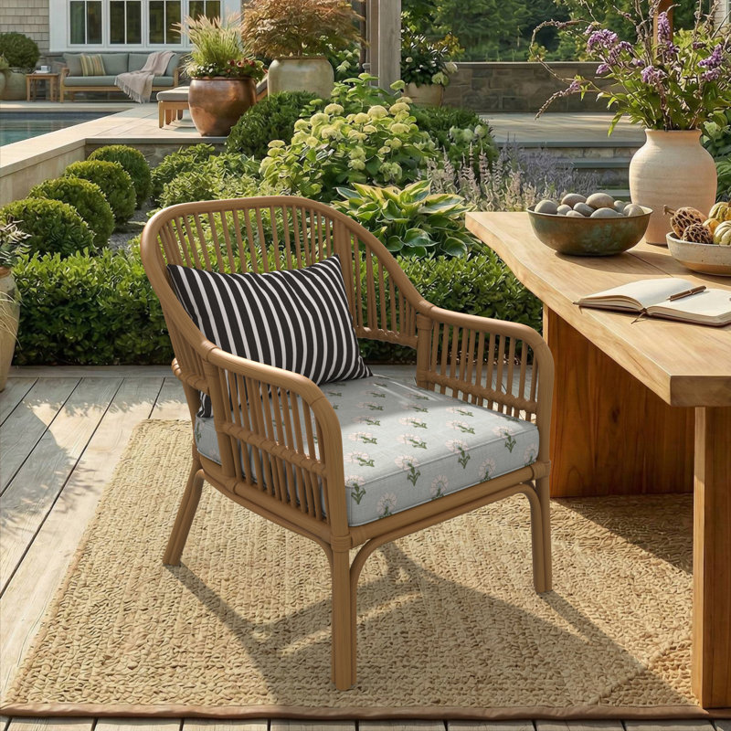 Amala Sunbrella® Outdoor Dining Seat Cushion, Sunbrella® Mira Celeste