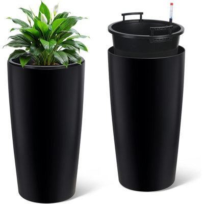 Ensemble de 2 jardinières à arrosage automatique de 30 pouces avec 2 pots à fleurs pour seau intérieur et moniteur de niveau d'eau