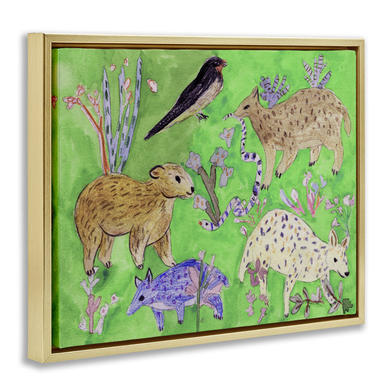 Cadre flottant Quirky Meadow Animals, design par Melissa Wang, H 25 po x l 31 po, Cadre flottant métallique doré