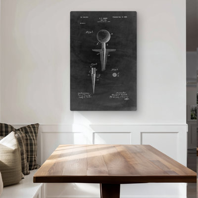 Black Blueprint of Golf Tee - Industrial Metal Print Decor