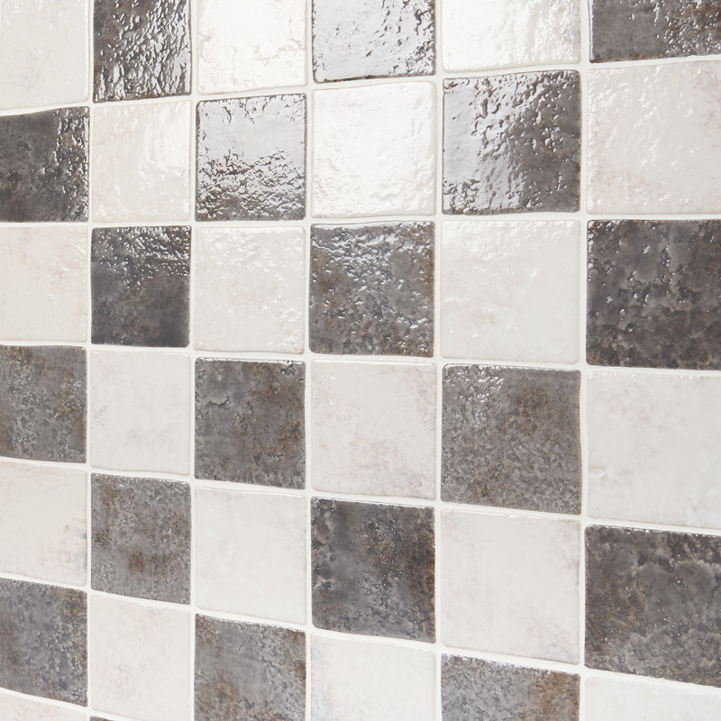 Greta 4.72 In. X 4.72 In. Glossy Textured Porcelain Floor And Wall Tile (8.96 Sq. Ft. / Case), Smoke Gray/Seashell White