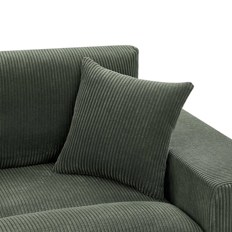 Corduroy Upholstered Symmetrical Modular Sectional, Dark Green Corduroy
