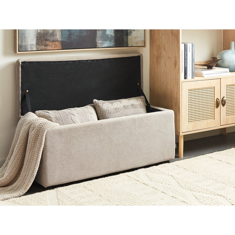 Rabecka Polyester Upholstered Storage Bench, Beige