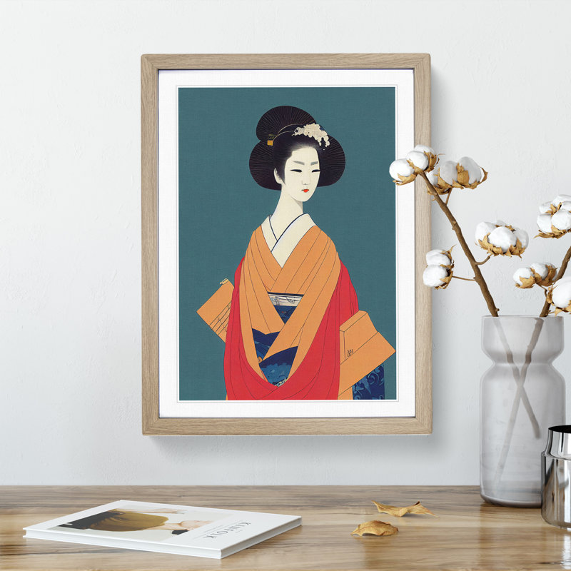 Traditional Geisha No.5 - Wall Art, 66cm H x 48cm W, Oak Framed, White