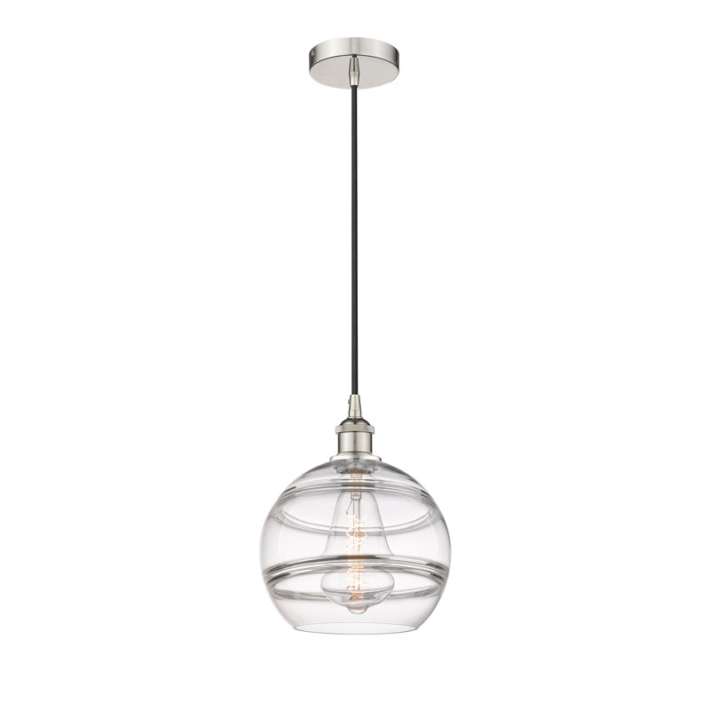 Luminaire suspendu 1 lumière Edison Bienes-616-G556, H 11,63 po x l 10 po x P 10 po, Transparent, Nickel poli