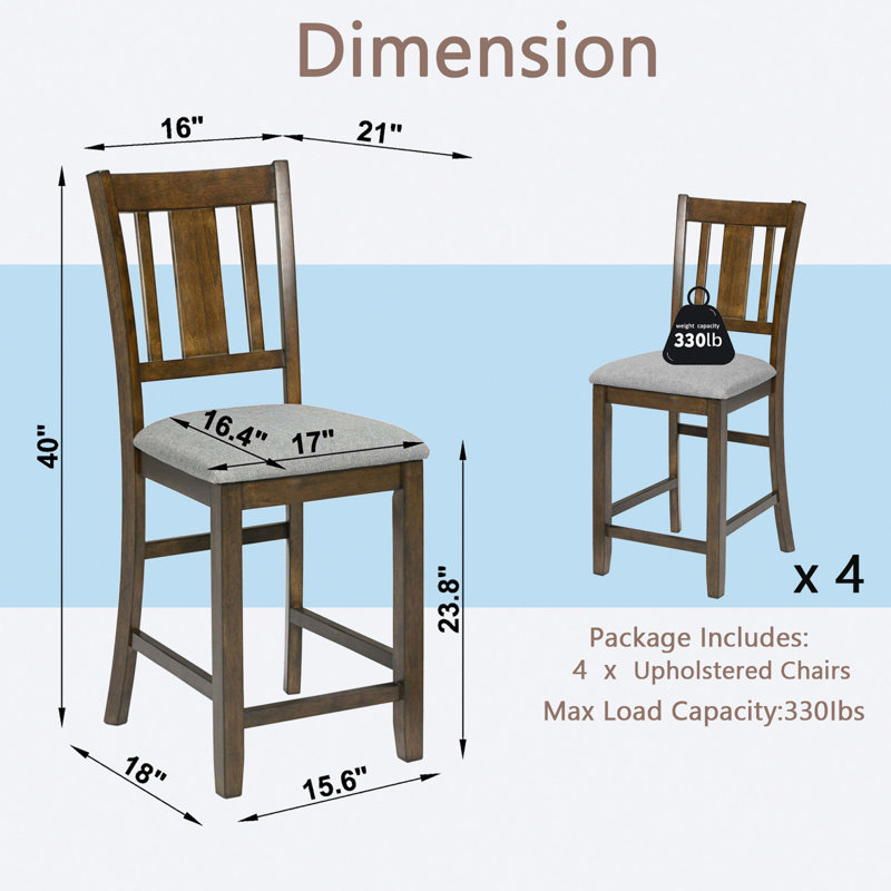 Chaises de salle à manger seulement, ensemble de chaises de salle à manger à hauteur de comptoir pour 4 personnes, chaise de cuisine avec siège rembourré