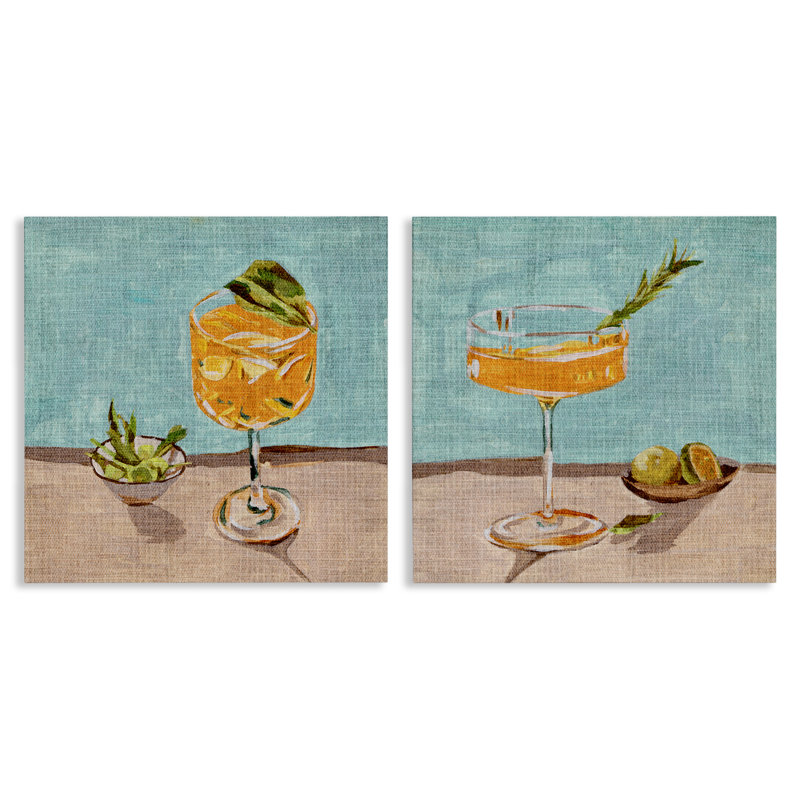  «Orange Cocktail Still Lifes», ensemble de 2 toiles murales par Melissa Wang, H 24 po x l 24 po