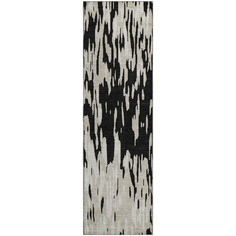 Premium Machine Washable Prisco Black Rug, Runner 2'3" x 7'6"