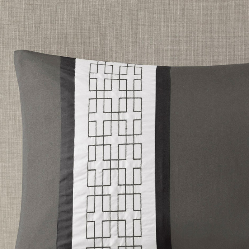 Édredon 8 pièces très foncé gris foncé - Motif brodé sophistiqué pour la chambre à coucher avec édredon, 2 taies décoratives, coussins décoratifs Euro Lavable à la machine