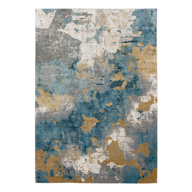 Nuvole Low Pile Stain/Fade Resistant Machine Woven Abstract Indoor Area Rug, Grey Blue, 9' x 12'