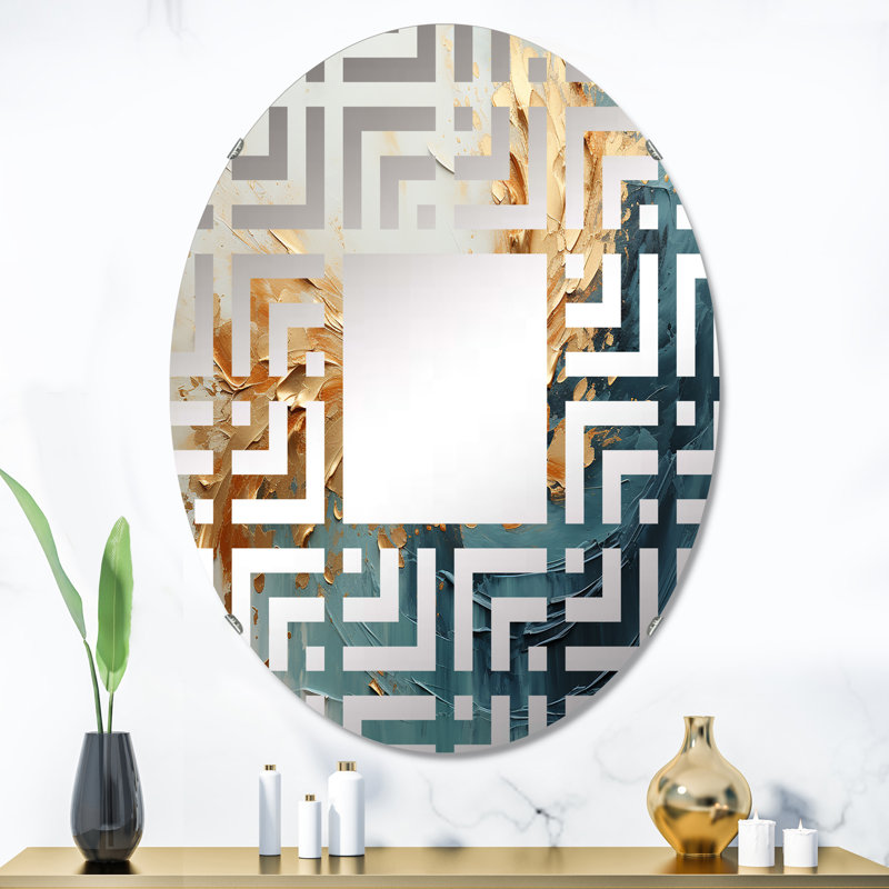Miroir décoratif doré et sarcelle Aurora Harmony I - Maze MIR105975 O, 35,4 po x 23,6 po