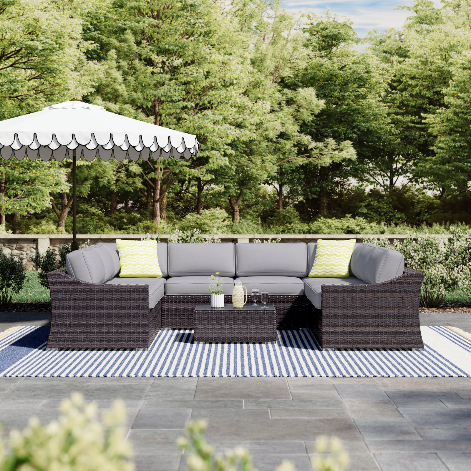 Saffi 6-Person Patio Seating Group, Olefin Gray, Brown