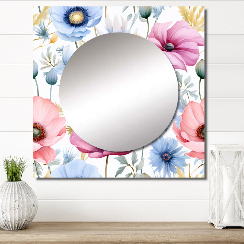 Lennaert - Flowers Square Mirror Wall Decor For Bedroom, 29" x 29"