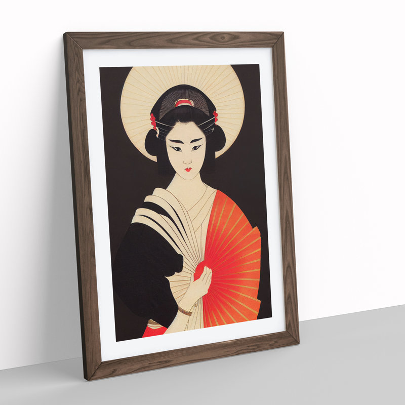 Sculptured Geisha - Single Picture Frame Painting, 64cm H x 46cm W x 2cm D, Walnut