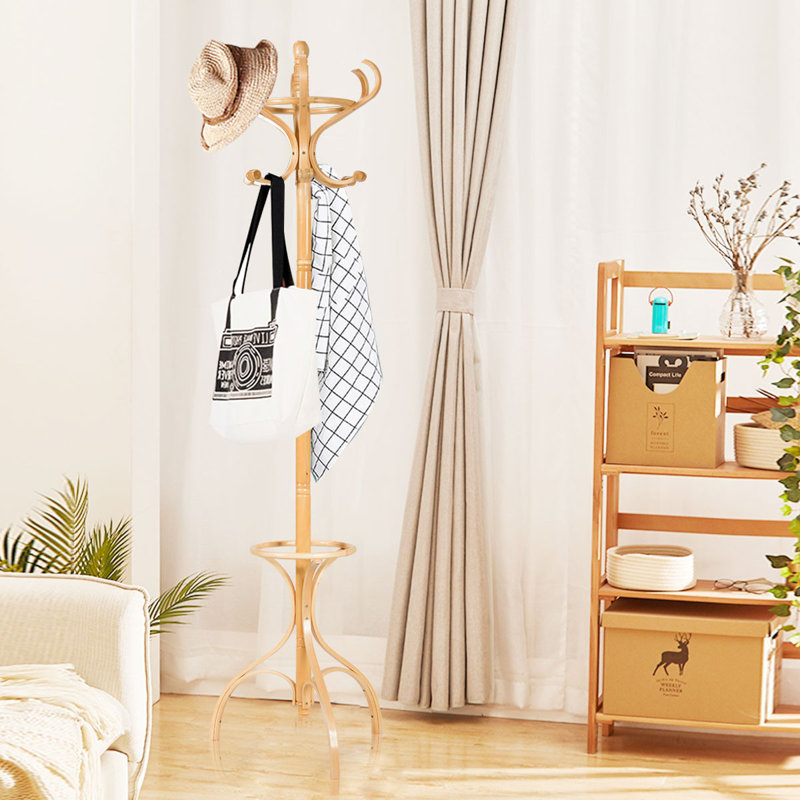 Mims Solid Wood Freestanding Coat Rack, Ecru