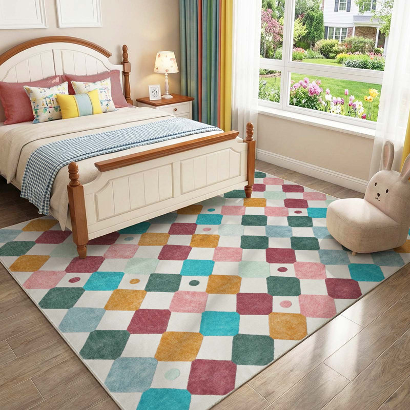 Colorful Diamond for Kids Washable Non-slip Rug, Argyle Confetti, Square 8'