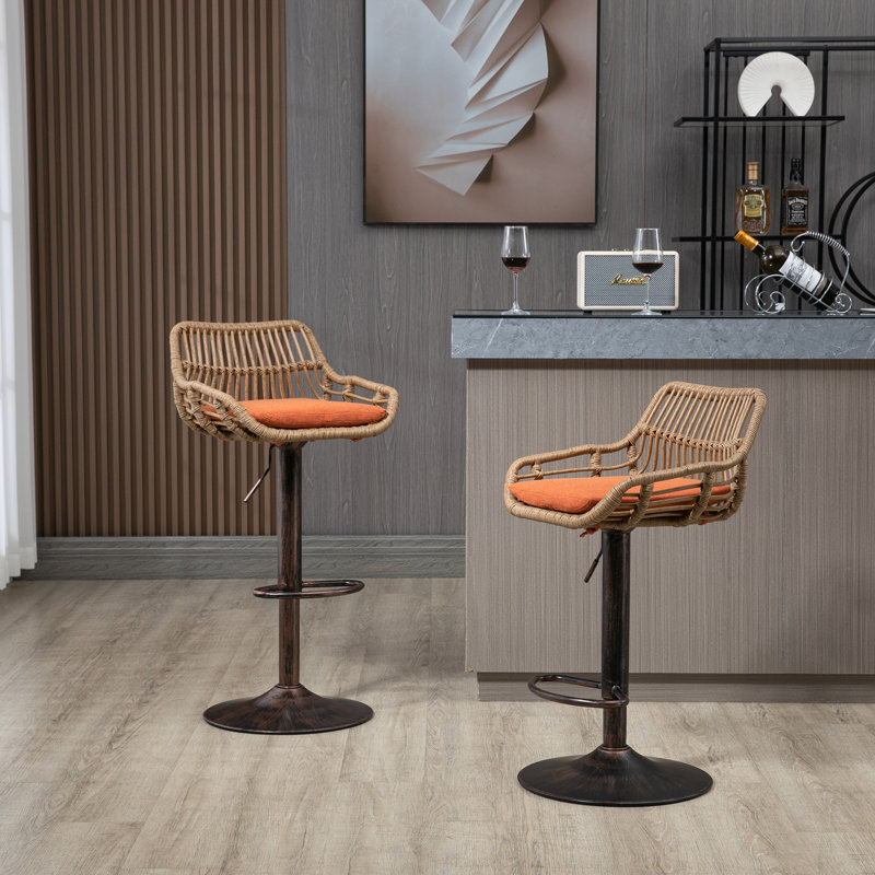 Ensemble de 2 tabourets de bar modernes pivotants avec repose-pieds pour cuisine, Orange