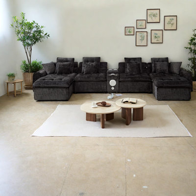 Large Sectionals with Storage, Black Boucle Modern Modular Sofa for Home