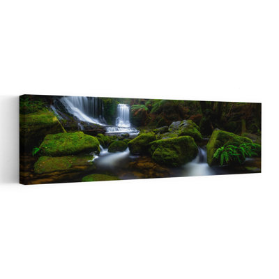 «Lush Forest Waterfall Peaceful Serene Tranquil Fern Moss Forest Landscape», art mural