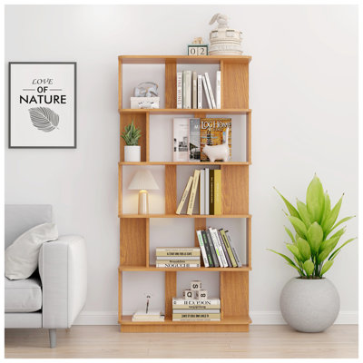 Modern 5-Tier Open Bookcase - Dark Oak MDF Vertical Storage Shelf for Living Room, Home Office & Bedroom Decor