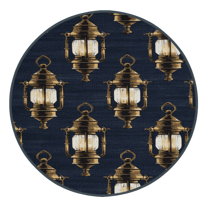 Washable Ships lanterns Nautical Area Rug, Round 7'