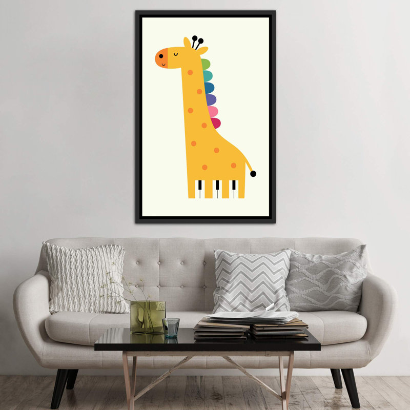 Girafe Piano par Andy Westface - impression d'art graphique, Toile avec cadre noir patiné, Pas de tapis