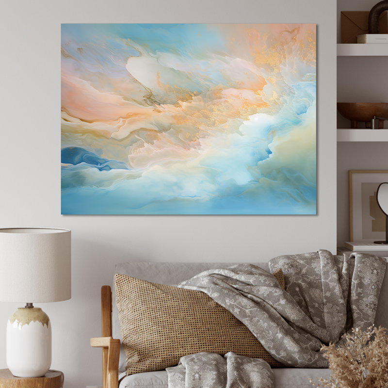 Nuage charme liquide Art IV - nuages mur art salon, H 30 po x l 40 po, Toile tendue