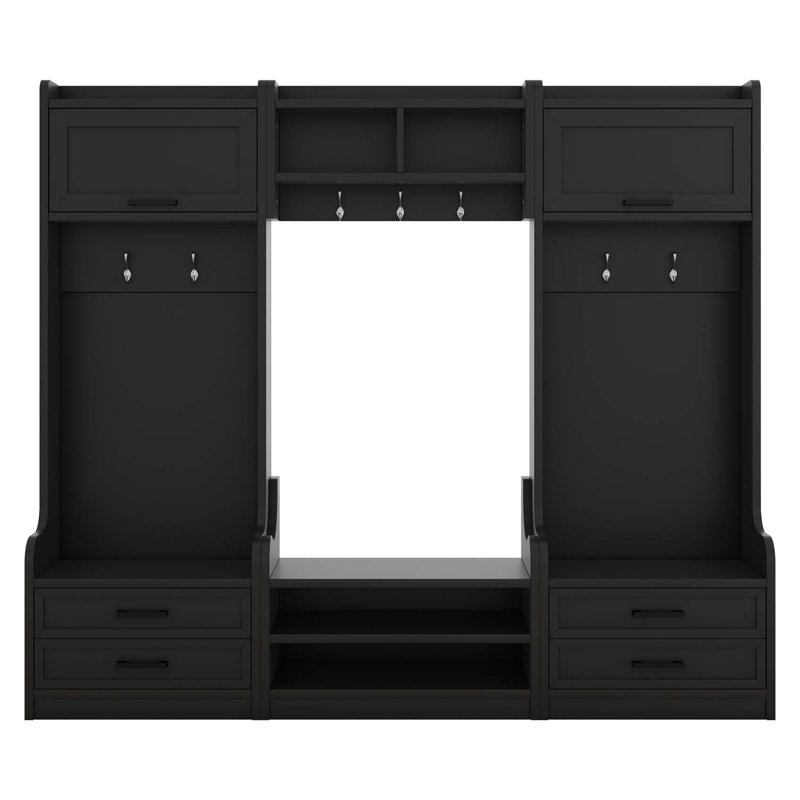 4-in-1 Detachable Hall Tree with Storage and 7 Hooks, Multiple Functions Hallway Coat Rack with Storage Drawers and Cabinet, Shoe Bench for Entryway Hallway