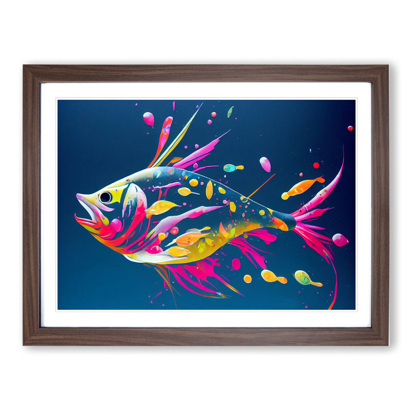XH1022-3879X Fish Splash Vol.2 Abstract - Single Picture Frame Painting, Walnut, 34cm H x 46cm W x 2cm D